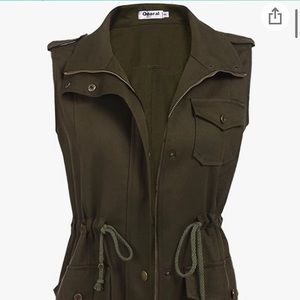 Zip Up Drawstring Anorak Military Vest